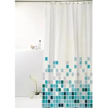 Imagem de Cortina Box Banheiro Pvc 198cm X 180cm + Varão 70 A 120cm (Pastilha azul)