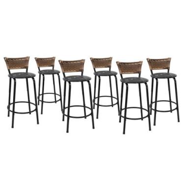Imagem de Kit 6 Banquetas Para Balcão 60cm Preta Junco Cappuccino Balcão Bistrô 