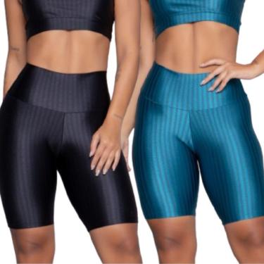 Imagem de Bermuda Fitness New Zig 3D Serra e Mar Kit Com Duas Cores Poliamida Cós Alto Academia Treino-Feminino