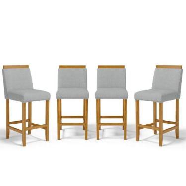 Imagem de Kit Com 4 Banquetas Eloá Madeira Maciça Assento Estofado Para Bancada 