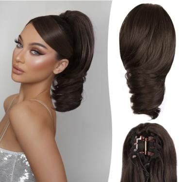 Imagem de Extensão de rabo de cavalo com clipe de garra - extensão de rabo de cavalo curto de 30 cm, extensões de cabelo cacheado, extensões de cabelo sintético, rabo de cavalo com clipe para mulheres (cor