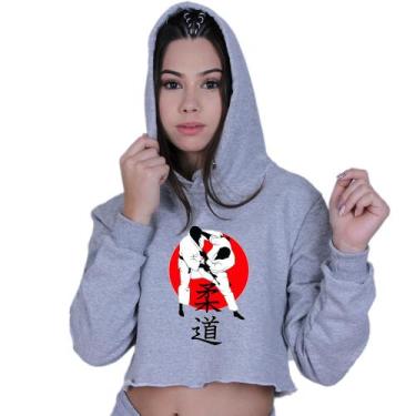 Imagem de Cropped Moletom Feminino Luta Artes Marciais Judô - Lafre, Cinza, P