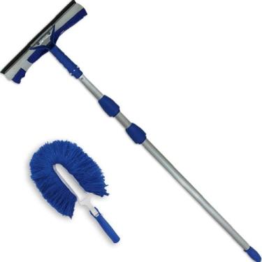 Imagem de Rodo Limpa Vidros Cabo Extensor Telescópico 4,5 Mts Com Espanador Elet