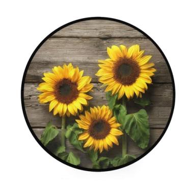 Imagem de Tapete de ioga Vdsrup vintage azul náutico polvo capacho oceano estrela do mar impressão mapa antigo tapete redondo tapete antiderrapante tapete tapete para entrada sala de estar quarto decoração de casa 3', Sunflowers Wood, one size