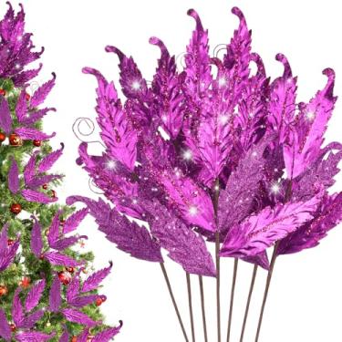 Imagem de HyDren 10 peças de 68,5 cm de folhas de glitter de Natal grandes ornamentos para palitos de árvore de Natal, sprays, galhos, ramos, florais, para decoração de guirlanda de árvore de Natal, faça você