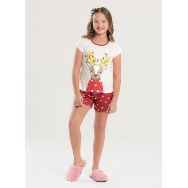 Imagem de Pijama Natal Verão Menina Natural Blusa e Shorts Rena Natalina - Molek
