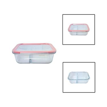 Imagem de Pote Hermético Retangular 1L Vidro Com Divisória Tampa