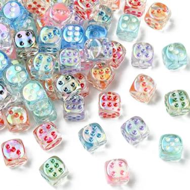Imagem de UR URLIFEHALL 50 contas de dados de acrílico transparentes aleatórias de 14 mm banhadas a UV, contas espaçadoras soltas para pulseira DIY, colares, cordões, fabricação de joias