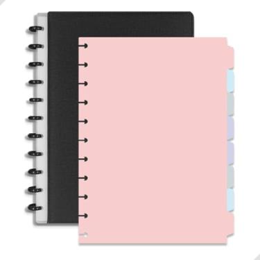 Imagem de Kit Caderno Grande inteligente A4 11 Discos 30x22cm + 8 Divisórias Coloridas Removíveis | Páginas Reposicionáveis, Organização Flexível para Estudo, Trabalho, Planner e Anotações Diárias (Preto)