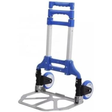 Imagem de Carrinho de Carga Dobrável Chalesco - Suporta 80kg, Com Corda Elástica e Design Compacto Para Facilitar o Transporte de Objetos Pesados e Volumosos, Ideal Para Viagens e Mudanças - Cores Azul e Preto (Azul) (Azul)