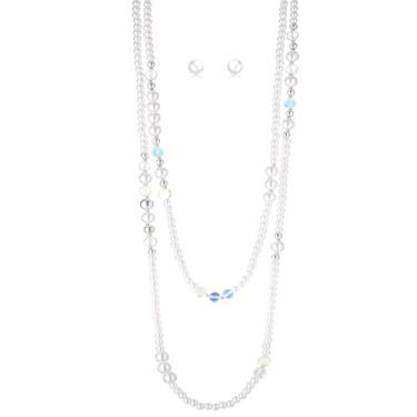 Imagem de Conjunto de colar e brinco de pérolas longas em camadas com contas de pérolas para mulheres, conjuntos de bijuterias brancas presentes para mãe, Pérola sintética, Sem Pedra Preciosa