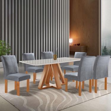 Imagem de Mesa de Jantar 6 Lugares Montreal com Vidro Cinamomo/Off White/Suede Cinza - Panorama Móveis