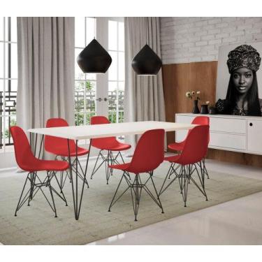 Imagem de Conjunto De Mesa Clips De Ferro Preto Tampo Branco 135X75 6 Cadeiras P