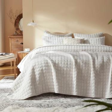 Imagem de LEAONME Conjunto de edredom de veludo grande California King - 200 x 300 cm, conjunto de edredom de veludo branco leve com 2 fronhas, colcha de cama grande acolchoada para todas as estações