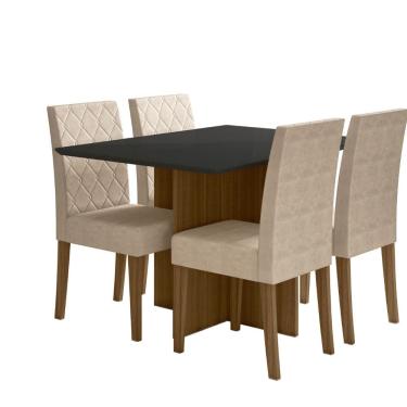 Imagem de Sala de Jantar Helo 90x90 Com Vidro 4L Cadeiras Jade Poliman Móveis