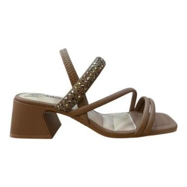 Imagem de Sandalia Feminino Dakota Conforto Casual Tiras Brilho Salto Bloco Baixo Y9492 Cinza-Feminino