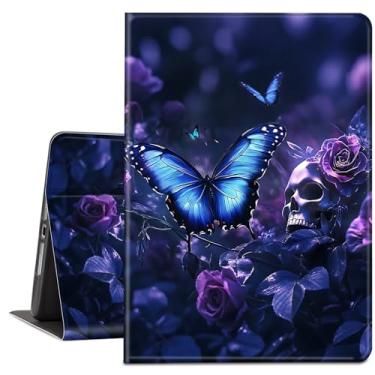 Imagem de TSNJTBDL Capa para Kindle Paperwhite 12ª Geração 17.8 cm e Kindle ColorSoft Signature Edition – Couro PU com Auto Sleep/Wake, Capa Protetora Leve e Fina – Caveira Borboleta Azul
