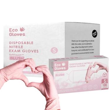 Imagem de Eco Gloves Luvas descartáveis SoftTouch BLUSH Pink 4 mil | Sem látex, sem pó para salão, médico, limpeza, serviço de alimentação (1000, grande)