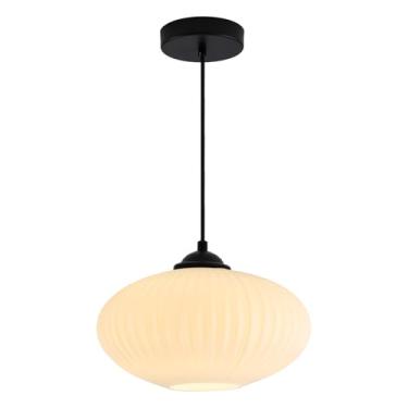 Imagem de Flyrose Luzes pendentes de vidro de leite branco ilha de cozinha grande industrial pendente luz pendente preto globo fosco luminária de teto