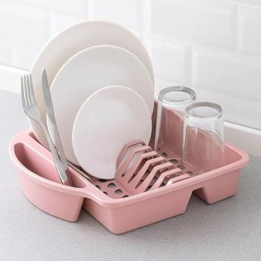 Imagem de Escorredor de Louças para Pratos Talheres Copos Suporte Rack Secador Organizador de Pia com Divisórias (Rosa)
