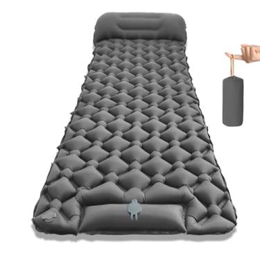 Imagem de Colchonete Camping, Colchão Solteiro Inflavel, Colchão Inflável de Acampamento ao Ar Livre com Travesseiro Almofada,190 cm X 60 cm X 5 cm,Ideal para Camping e Aventuras ao Ar Livre (Cinza)