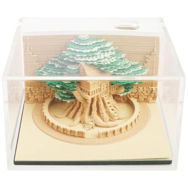 Imagem de Calendário de mesa 3D, bloco de notas artístico, bloco de notas, livro de anotações, papel rasgável, escultura, calendário para presentes de Natal (casa da árvore verde)