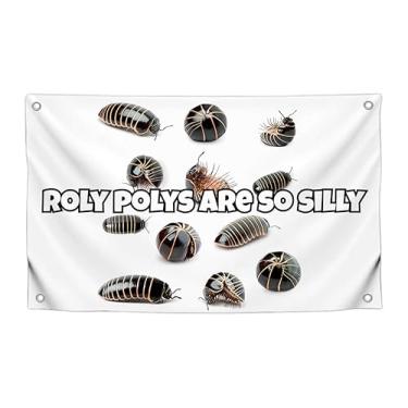 Imagem de Bandeira de barata de 9,5 x 1,5 m com citação "Roly Polys Are So Silly" com quatro ilhós de latão - Faixa de tapeçaria de um lado para decoração de parede - Bandeiras de poliéster para decoração de