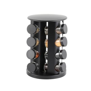 Imagem de Suporte Giratório para Condimentos Preto - 360 Graus, Ideal para Cozinha e Bancada de Preparo(16 potes)