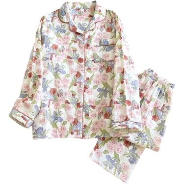 Imagem de Pijama De Gaze De Algodão Feminino Com Estampa De Bolinhas Conjunto De 2 Peças, 11, XXL