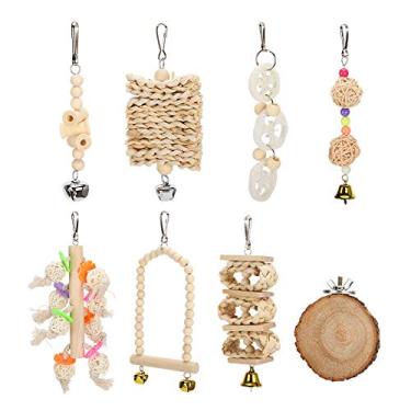 Imagem de Conjunto de 8 pacotes de brinquedos de gaiola de balanço de madeira para animais de estimação brinquedos de mastigar para pássaros pequenos e médios