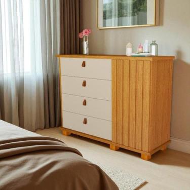 Imagem de Cômoda para Quarto Talisma 4 Gavetas com Porta Ripada Sapateira Multiu