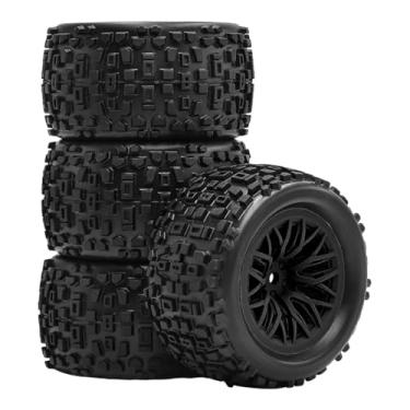 Imagem de KiBcsLic Pneus de carro RC em escala 1:18, rodas, aros, peças 4WD, brinquedos de controle remoto, acessórios fáceis de instalar, substitui rodas de rastreador, Preto
