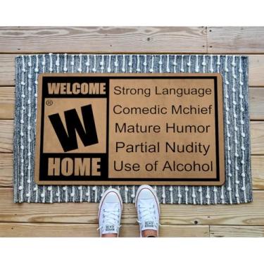 Imagem de GXFC ZHAO Capachos de boas-vindas engraçados, tapetes decorativos para entrada, tapete de presente, porta da frente, varanda, pátio, tapetes (23,7 x 40,4 cm) (Bem-vindo ao lar, linguagem forte uso de