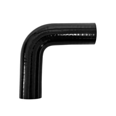 Imagem de Haturmyko ID Mangueira acopladora de cotovelo de silicone de 90 graus, comprimento da perna 4" (102 mm) universal de silicone reforçado com 4 camadas mangueira de radiador preta