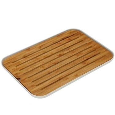 Imagem de Tábua Migalheira Bege Base Bambu 33x23cm Porta Pão Bolo Salgados Lume 