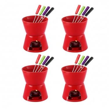 Imagem de Nuogo Conjunto de 4 potes de fondue para derretimento com 16 mini garfos para queijo, chocolate, tapas, manteiga e caramelo (vermelho)