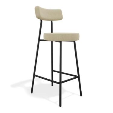 Imagem de Banqueta Alta Cozinha Kobe Estofada com Encosto Linho Bege - Desk Desi