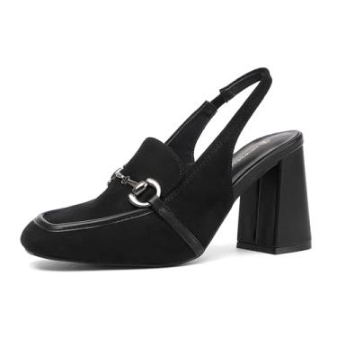 Imagem de NEWBELLA Sapato social feminino de bico quadrado com salto fechado para festas e escritório, Preto, 35