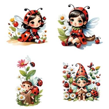 Imagem de GORGECRAFT 4 Styles Ladybug Faerie Window Decals 15 x 15 cm Daisy Static Sliding Door Sticker Flower Sticker Glass Cling Anti-Colision Alert Decalques Filme de vinil para evitar ataques de pássaros