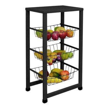 Imagem de Fruteira De Chão Para Cozinha 3 Cestos Preto Fosco Multiuso