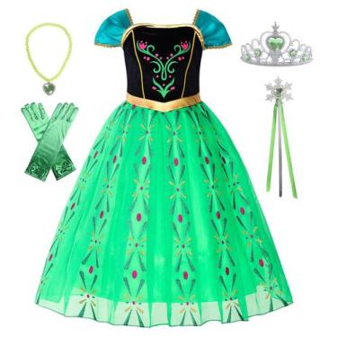 Imagem de Vestido de princesa para meninas ReliParty Green com acessos.