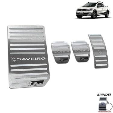 Imagem de Descanso de Pé + Pedaleira Em Aço Inox Saveiro R-Line Prata