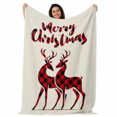Imagem de Cobertor de Natal Feliz Natal para sofá de rena de inverno, cobertor de cama macio e fofo para mulheres, xadrez vermelho e preto, cobertores de lã leve, decoração de casa, presentes para mulheres e