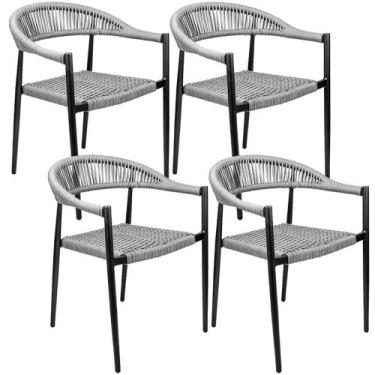 Imagem de Kit 04 Cadeiras Decorativas Área Gourmet Base Preto Corda Náutica Neva