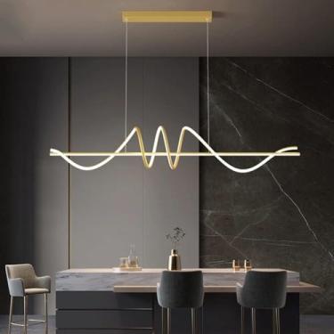 Imagem de Lustre de teto moderno, luminária pendente anticintilação de acrílico com controle remoto, regulável, 3 modos de cor e brilho (luz neutra quente e fria) para lustre de bar de cozinha (dourad