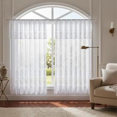 Imagem de Cortina De Renda Sala Quarto Tulipa Branca Translúcida 1,30x2,60m Deco