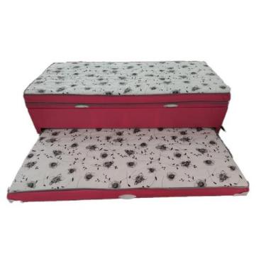 Imagem de Bibox Solteiro com Baú e Auxiliar 5cm Vermelho - RR COLCHÕES