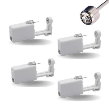 Imagem de Kit 4 mini pistolas brancas com brincos aco inox pedra cristal 3mm par