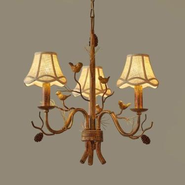 Imagem de Lustre de 3 luzes estilo francês para sala de estar, abajur de tecido, pássaros, decoração, vintage, teto de fazenda, luminária pendente, grande, antigo, lustre pendurado para quarto, sala d