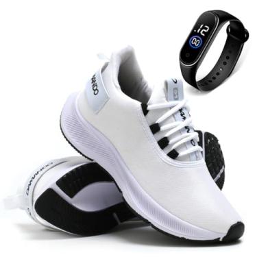 Imagem de Tenis Masculino Esportivo Leve Confortavel Corrida CrossFit + Relógio (BRANCO, BR, Adulto, Numérico, 41)